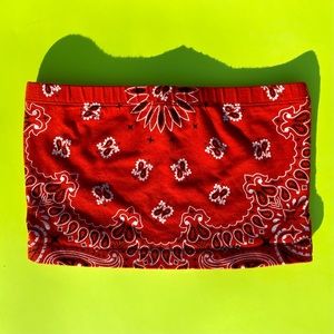 red bandana print cropped tube top